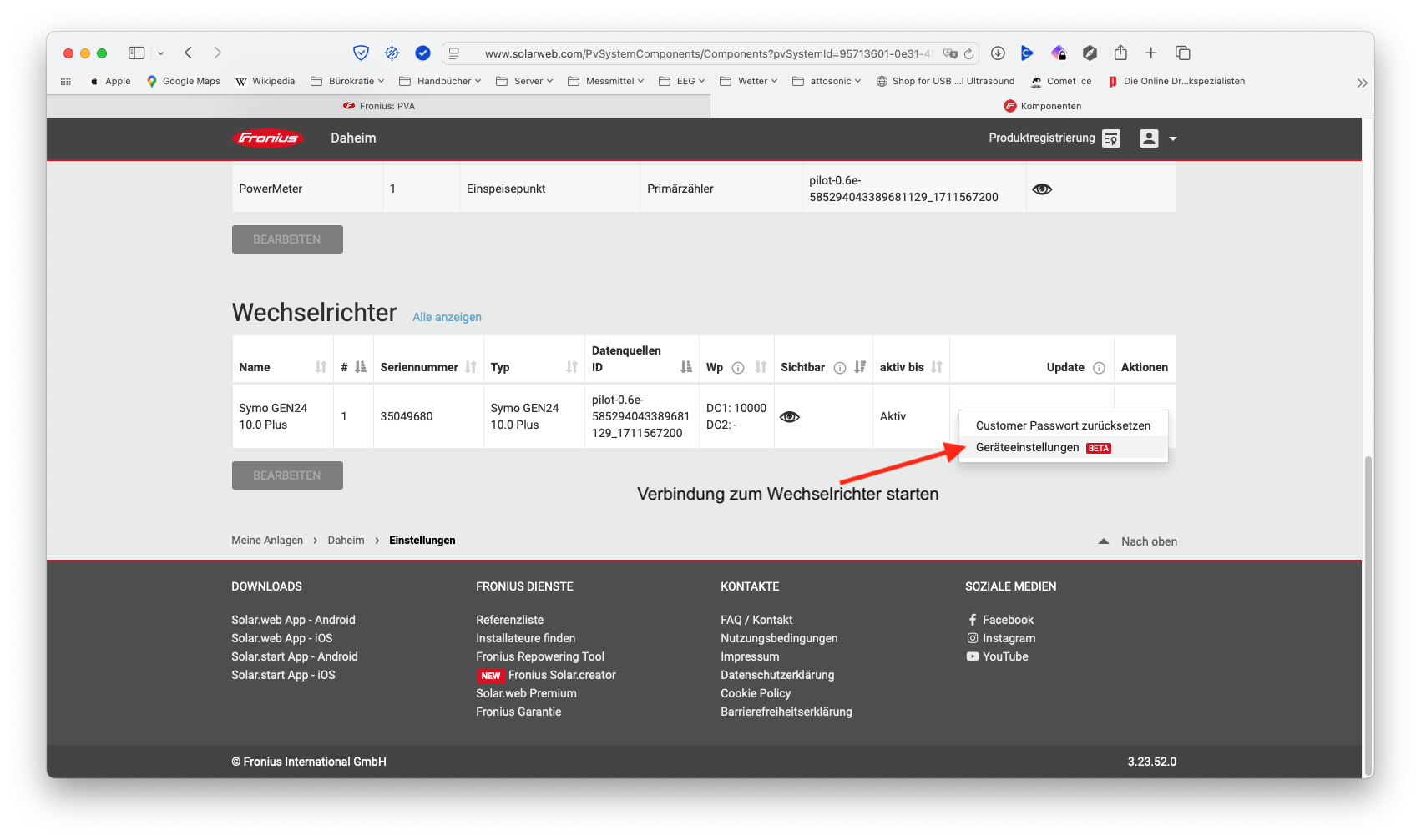 Zugang über Fronius Solar.Web